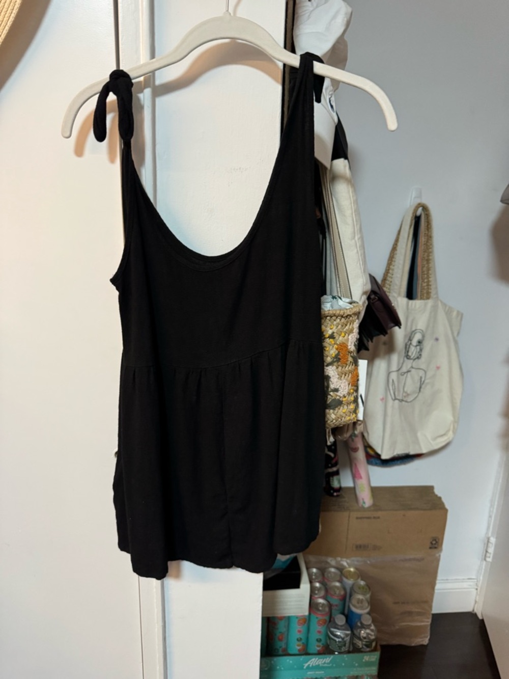Women’s Black Tie-Shoulder Tank Top